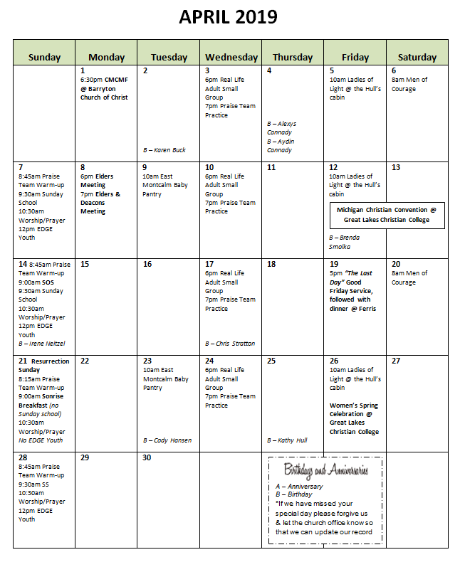 Bulletin/Calendar - Ferris Church of Christ