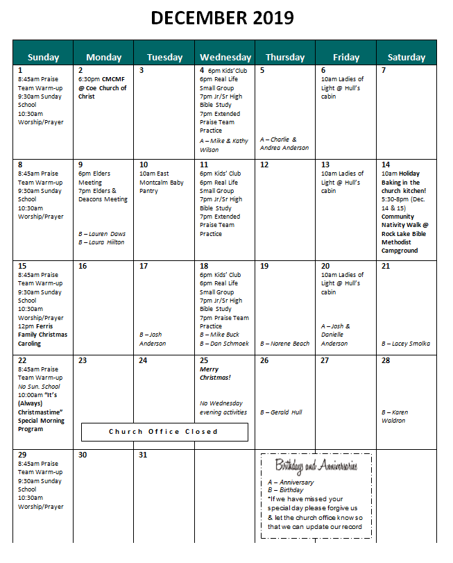 Bulletin/Calendar - Ferris Church of Christ