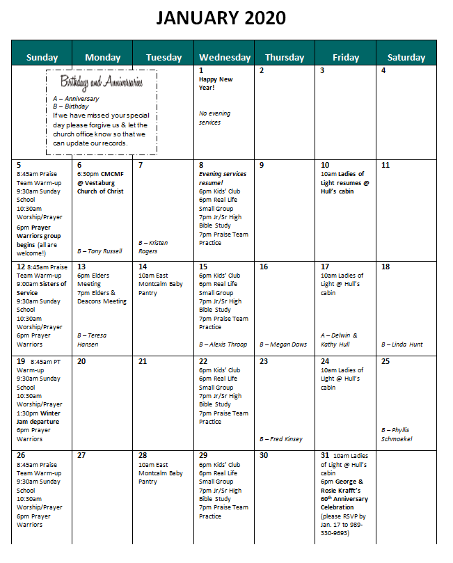 Bulletin/Calendar - Ferris Church of Christ